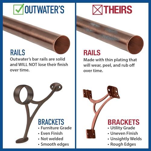 OUTWATER OUTWATER 12\' Bar Foot Rail Kit - Complete Undercounter Mount Hardware and Tubing, Antique Bronze Finish