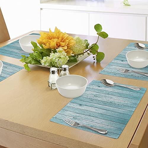 Lunarable Lunarable Turquoise Place Mats Set of 4, Aged Wooden Planks Texture Image Vertically Striped Surface Floor Rustic Design, Washable Fabric Placemats for Dining Table, Standard Size, Turquoise
