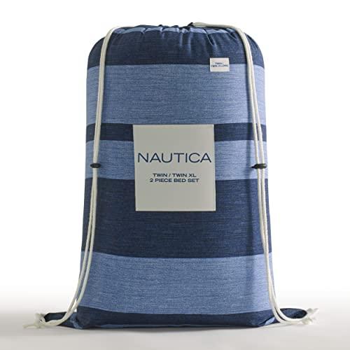 Nautica Nautica - Queen Comforter Set, Cotton Reversible Bedding with Matching Shams, Stylish Home Decor (Longpoint Blue, Queen), Navy/Blue