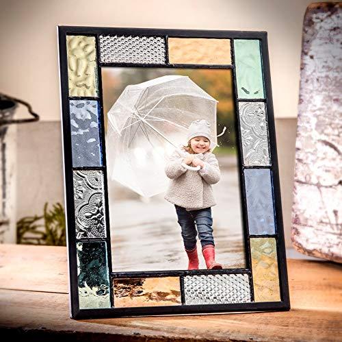 J Devlin Glass Art J Devlin Pic 412 Series Stained Glass Picture Frame Pastel Blue Green Peach Aqua 4x6 Easel Back