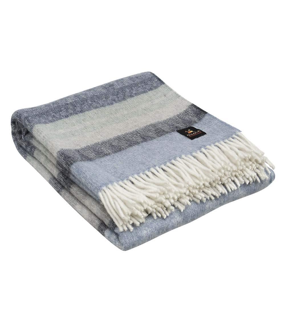 Alpaca Warehouse Alpaca Wool Blanket Throw Cherokee Design for Bed Couch Sofa Soft Warm Peruvian Alpaca Wool Blankets 72\" x 60\" (Combination 24 (Ivory/Gray/Blue))