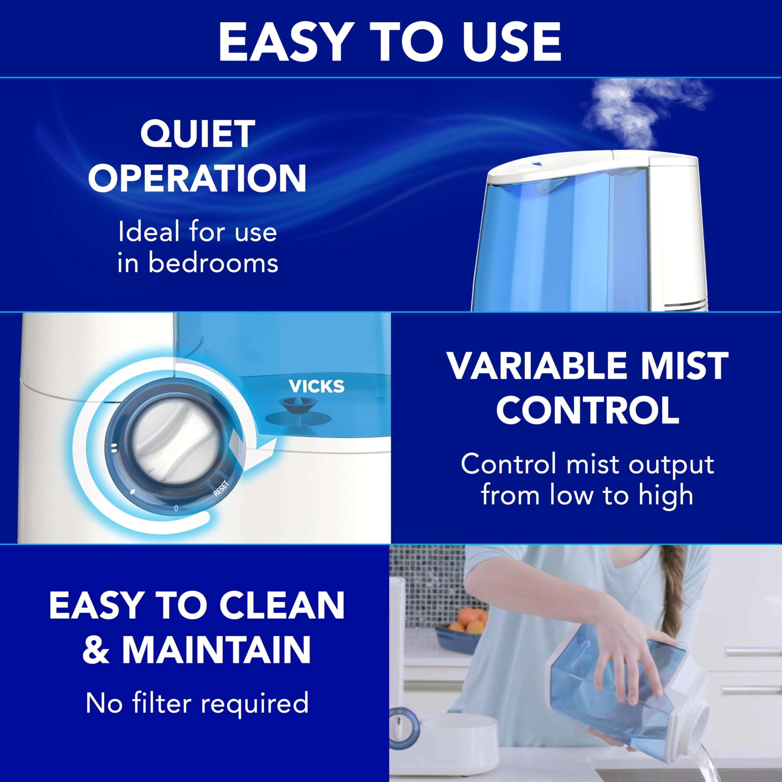 Vicks Vicks Warm Mist Humidifier - Air Humidifier for Bedroom, Home & Large Room, Baby, Kids and Adults Soothing Steam Vaporizer for Cough, Congestion, Allergies & Dry Air, VapoSteam Compatible