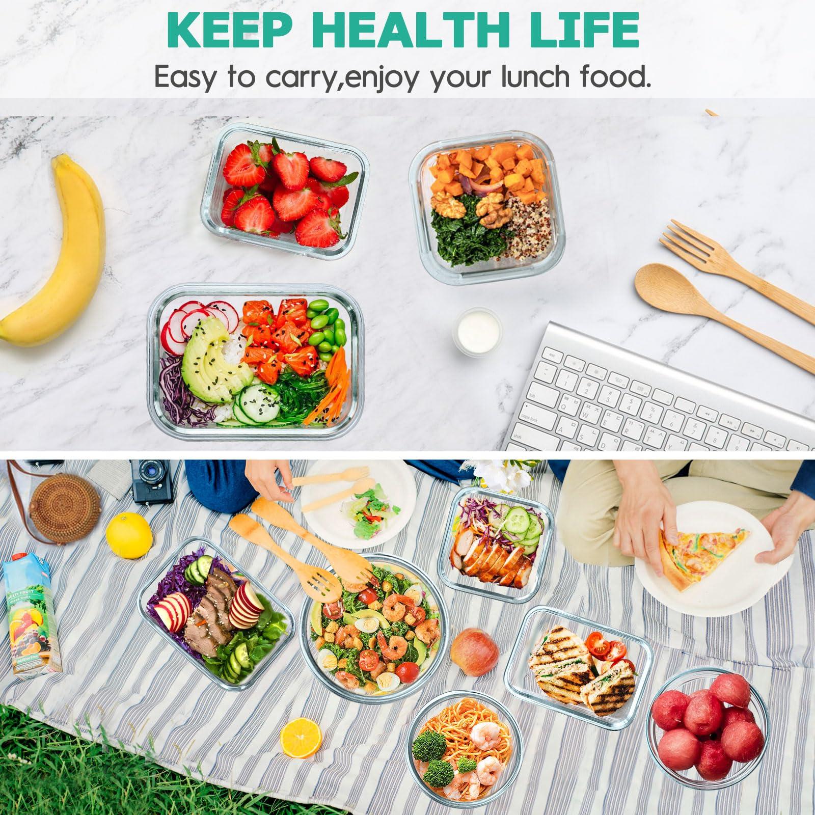 AMALEKO 34pcs Glass Food Storage Containers with Lids Set, Airtight Glass Meal Prep Containers (17 Containers & 17 Lids), Leak Proof Lunch Containers BPA-Free, Microwave, Oven, Freezer, Dishwasher Safe-Black