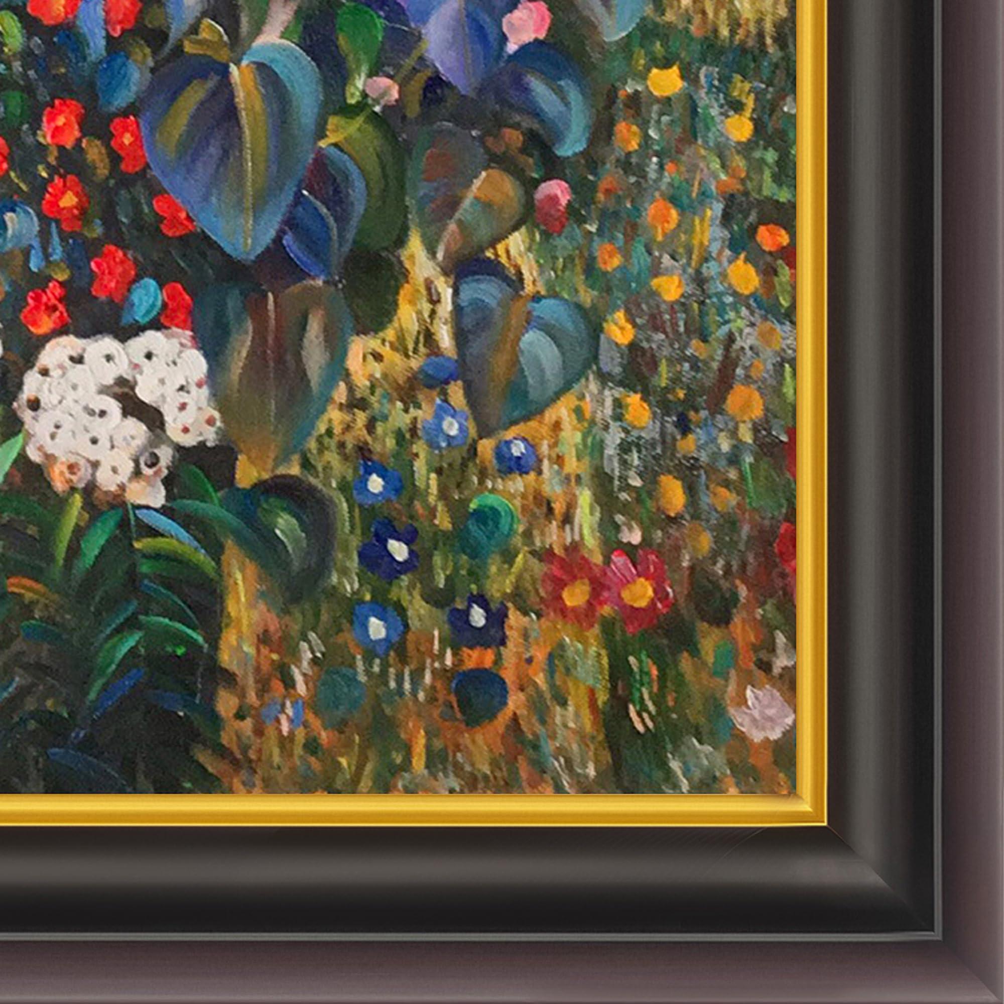 overstockArt La Pastiche overstockArt Farm Garden with Sunflowers Canvas Art by Klimt, Opulent Dark Stained Wood with Gold Trim Frame, 26\" x 30\"