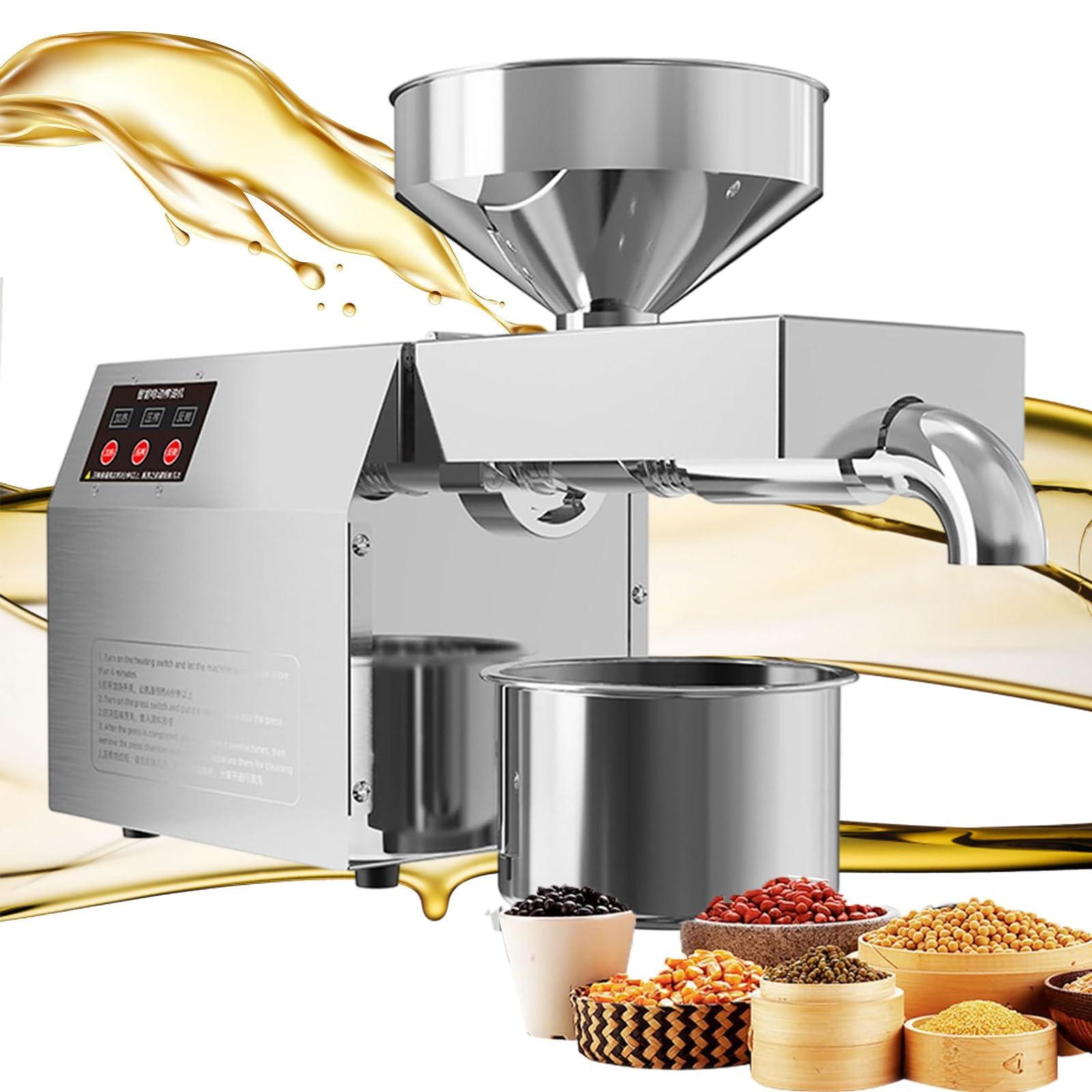 Fablestoryem Electric Oil Press Machine,Cold Hot Press All Stainless Steel Oil Extractor,820W Food Grade Automatic Oil Extractor for Commercial Home,Peanut Sesame Canola Coconut Sunflower Seeds,110V