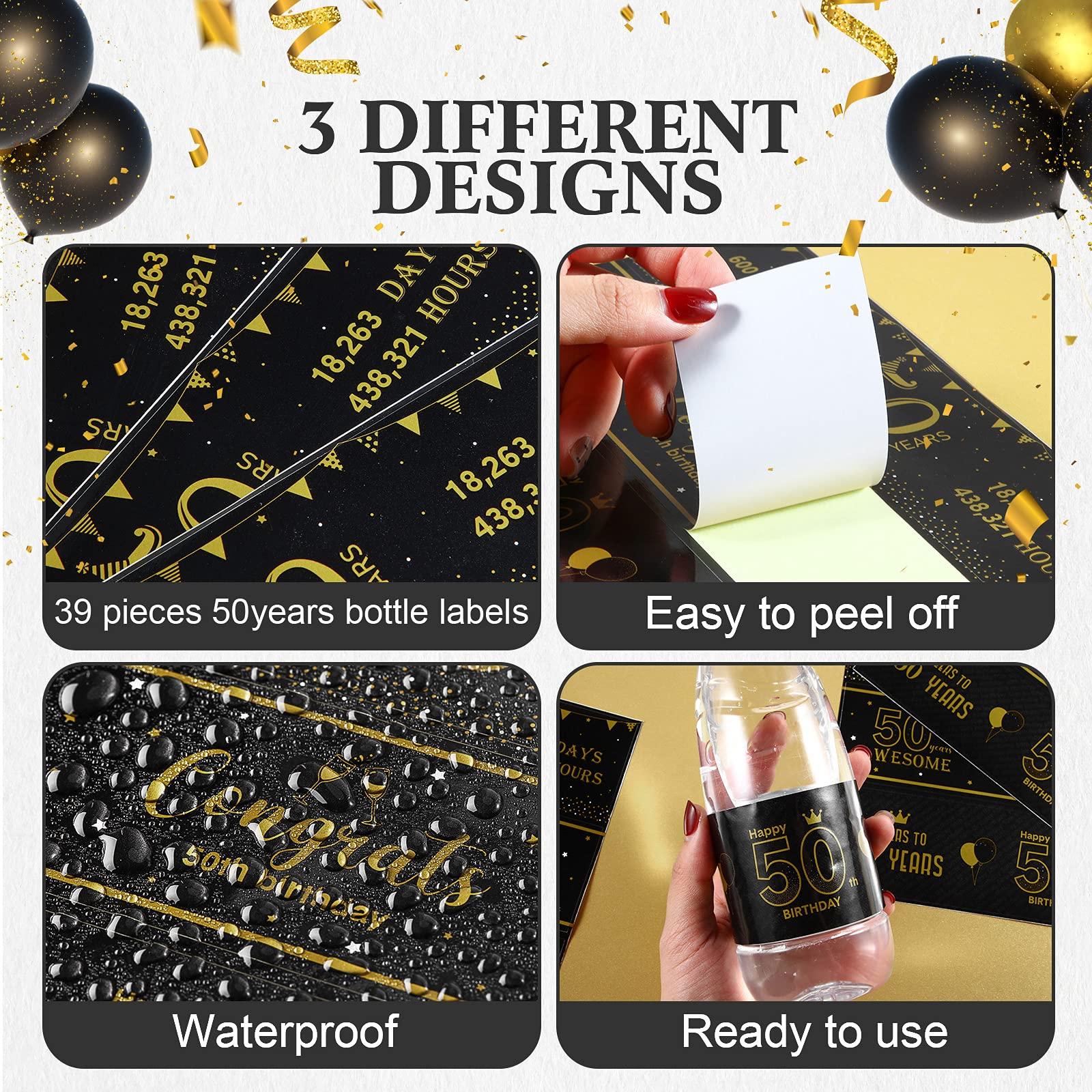Tenare Tenare 39 Pieces 50th Decoration Labels Sticker 50th Black and Gold Water Bottle Labels Congrats for Wedding Anniversary Party Celebration Decoration Birthday Party Supplies