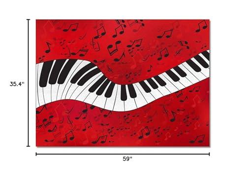 MLWC Red Music Lover Area Rug, Black White Piano Keys Decorative Rug, Easy Clean Carpet with Anti-Slip Backing for Bedroom Living Room Dining Room Office 3ftx5ft