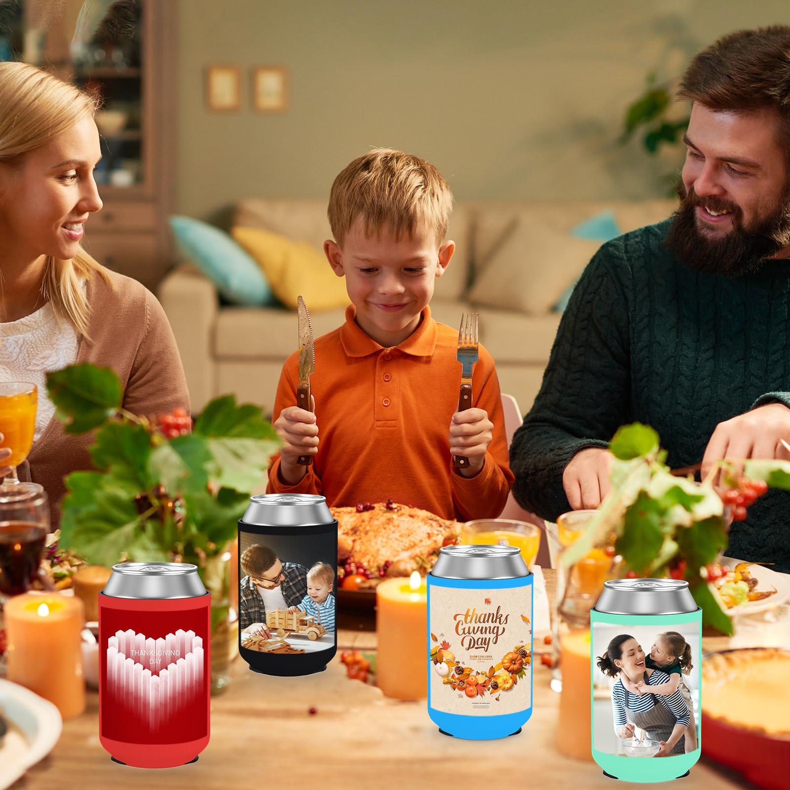 HooAMI Custom Can Cooler Sleeve Bulk 100pcs Neoprene Insulated Beer Can Sleeves for Soda, Beer & Water Bottles - Collapsible Can Coolers for Party Beverage DIY Customizable Weddings Gifts