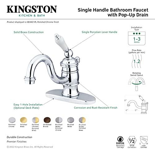 Kingston Brass Kingston Brass KB3408PL Victorian 4-Inch Centerset Lavatory Faucet with Porcelain Lever Handle, Brushed Nickel