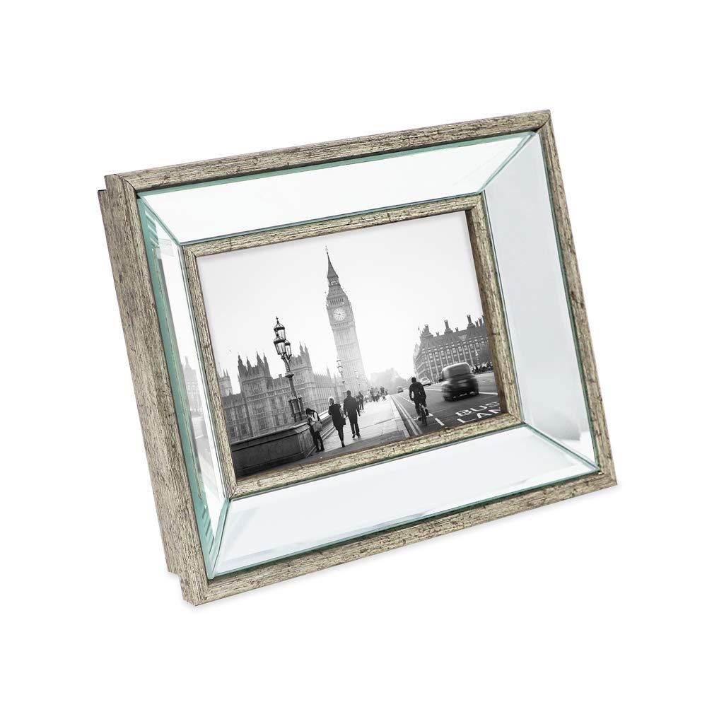 Isaac Jacobs International Isaac Jacobs 4x6 Silver Beveled Mirror Picture Frame - Classic Mirrored Frame with Deep Slanted Angle Made for Wall Décor Display, Photo Gallery and Wall Art (4x6, Silver)