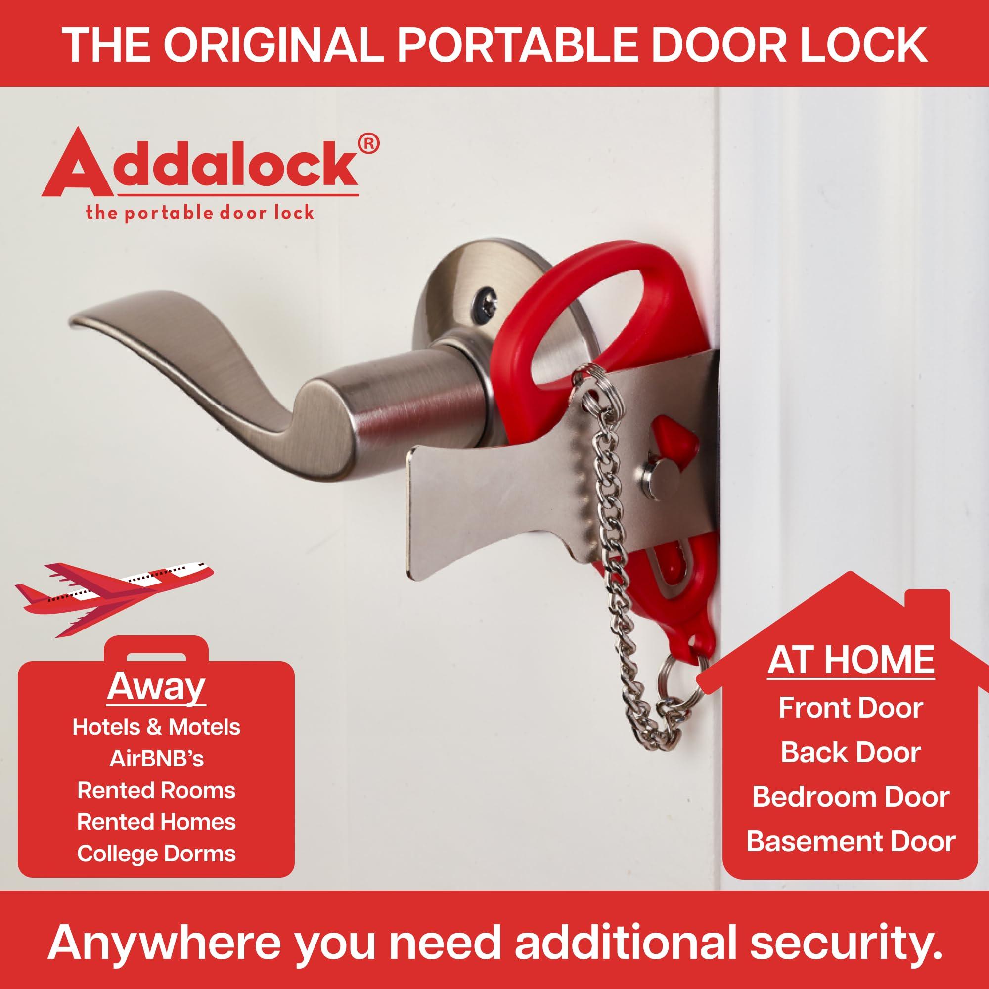Rishon Enterprises Inc. Addalock The Original Portable Door Lock for Travel & Home Security, Durable 1-Piece Door Latch Lock for Houses, Apartments, Hotels, Motels, Dorms & AirBnBs - Lock The Door & Stay at Home or Away