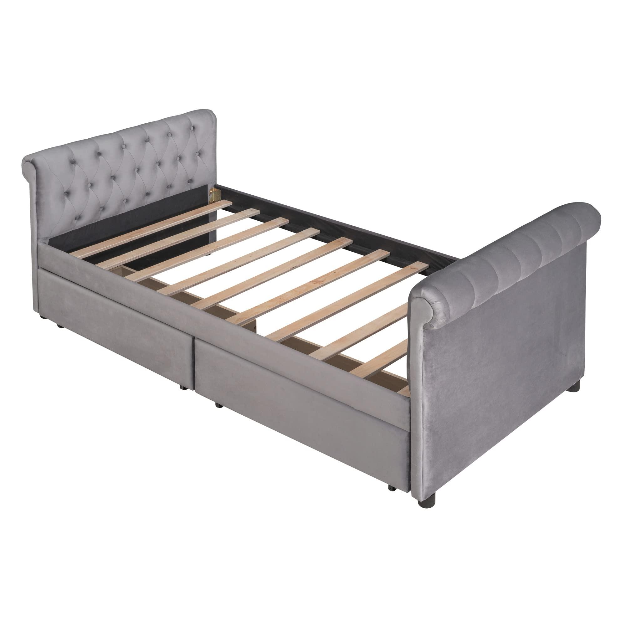 TONDI Tufted Daybed with Storage Drawers, Twin Size Upholstered Daybed with Drawers, Velvet Sofa Couch Bed Grey,Sofa