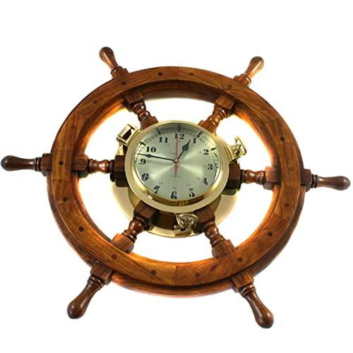 Urban Designs Urban Designs Nautical Captain's Ship Wheel Porthole Wall Mounted Clock, 26"