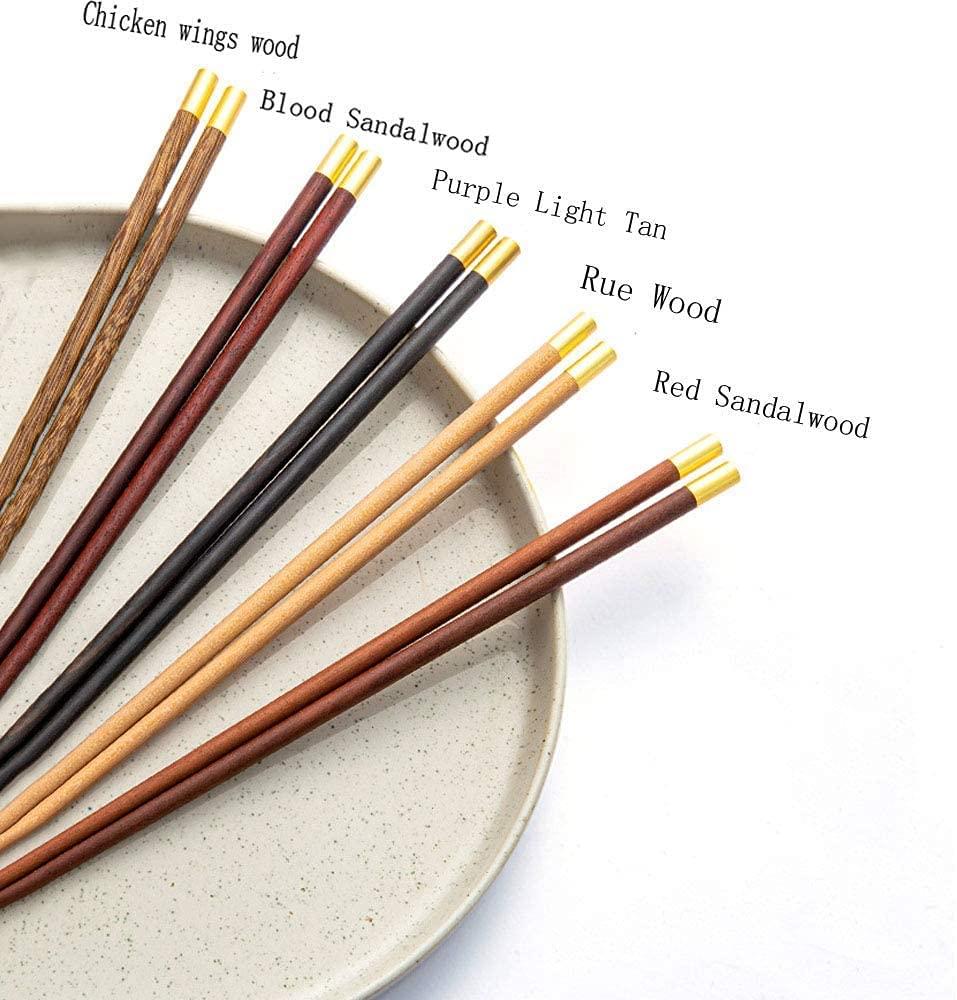 ZHANGDONG ZHANGDONG Chopsticks Reusable Metal Chopsticks Wooden Chopsticks Metal Chopsticks 5 Pairs Chinese Chopsticks Gift Set, Natural Wood and Brass Head Chopsticks.Apply to Home and Restaurant,Outd