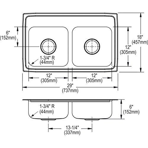Elkay Elkay Lustertone Classic LRAD2918603 Equal Double Bowl Drop-In Stainless Steel ADA Sink
