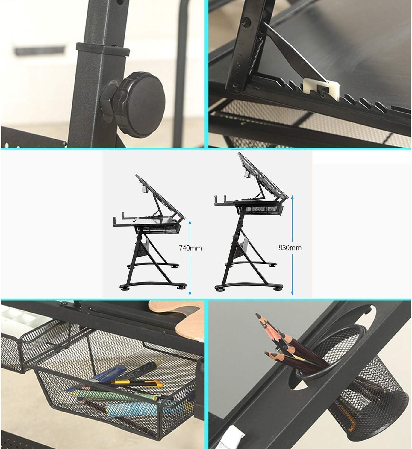 icVantA icVantA Height Adjustable Drawing Desk, Tiltable Craft Table with Storage, Large Art Desk, for Home Office Drafting Table