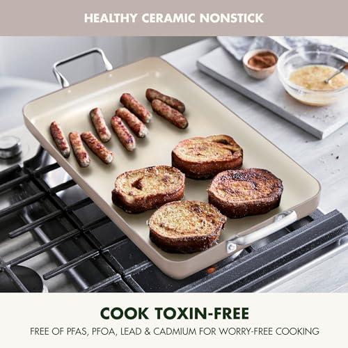 GreenPan GreenPan 18\" x 11\" Double Burner Griddle Pan, Hard Anodized Healthy Ceramic Nonstick PFAS-Free, Stainless Steel Handles, Stovetop Cooking, Dishwasher Safe, Oven & Broiler Safe Cookware, Taupe