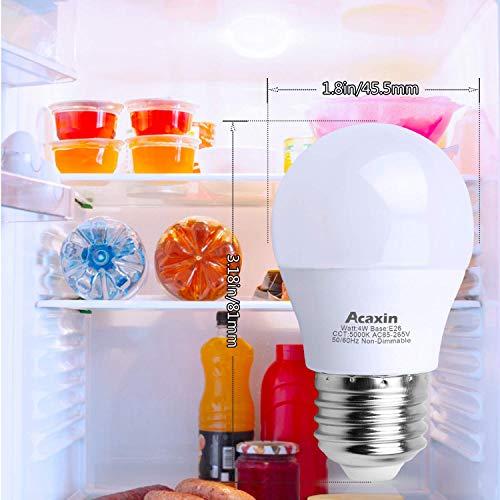 Acaxin Acaxin LED Refrigerator Light Bulb 4W 40Watt Equivalent, Waterproof Replacement for Frigidaire, Freezer IP54, 120V E26 Daylight White 5000K 400 Lumen, A15 Appliance Bulb