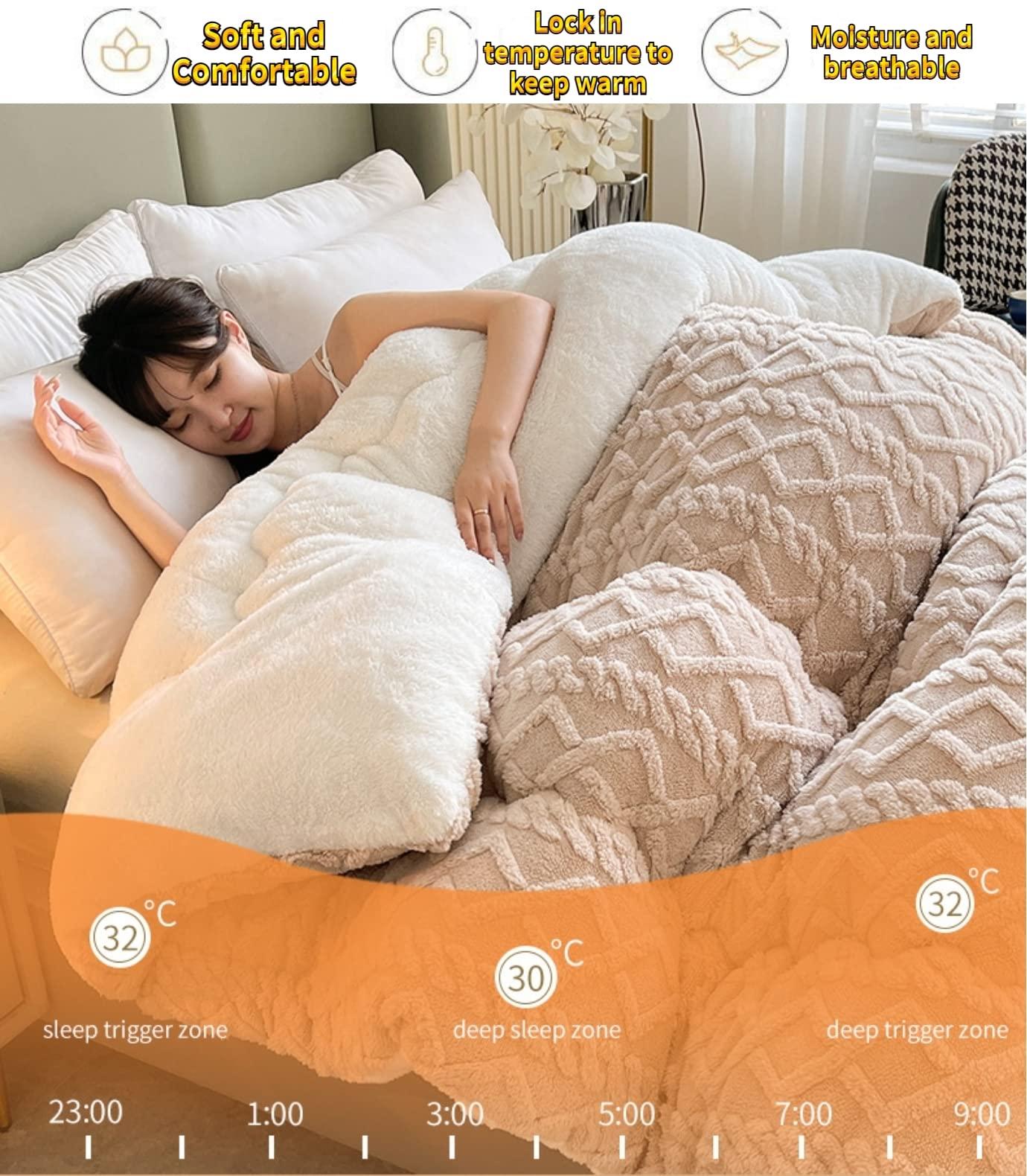 SOVILEE Thickened Super Soft Insulation Hibiscus Winter Quilt, Cashmere and Hibiscus Double Fabrics, Breathable Warmth Fluffy Plush Double Sided Velvet Blanket (Green,220 * 240cm/86.61 * 94.49in (5KG))