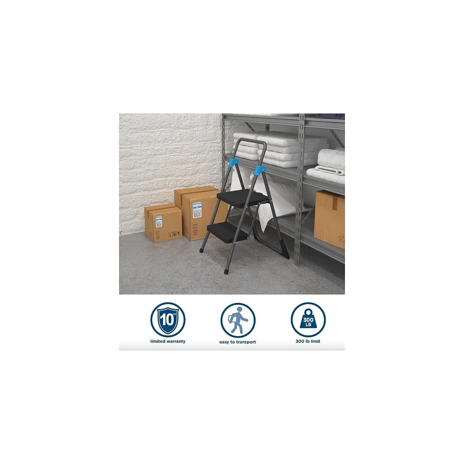 CoscoProducts Cosco 11829GGB Commercial 2-Step Folding Stool, 300lb Cap, 20 1/2w x 24 3/4d x 39 1/2h, Gray (CSC11829GGB)