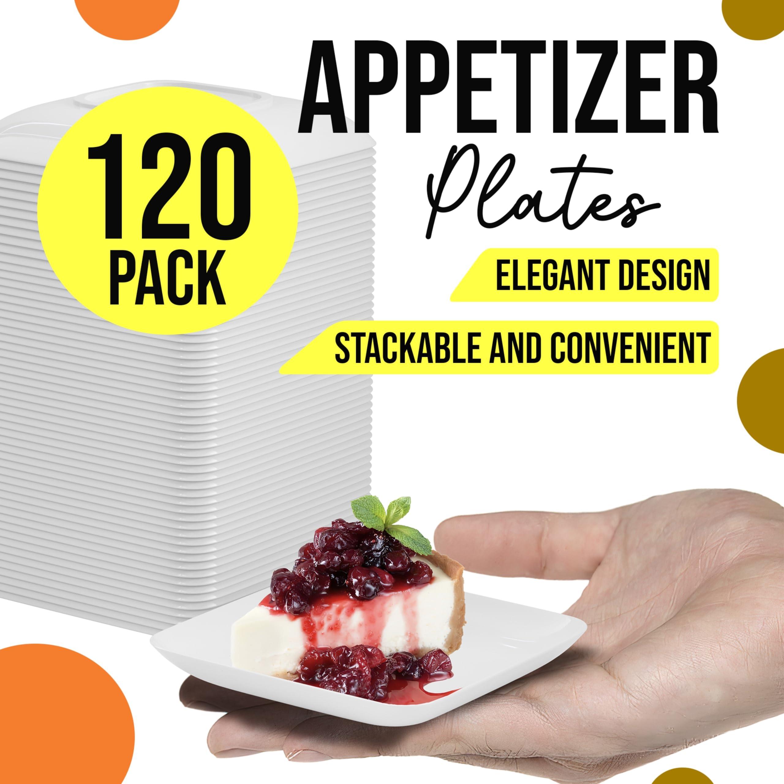 Exquisite Exquisite Tiny Mini Dessert Plates Disposable Appetizer Plates - 120 Pack 2.4 In. x 2.4 In. White Dessert Plates - Small Plastic Disposable Dessert Plates are BPA Free - Wedding Dessert Plates