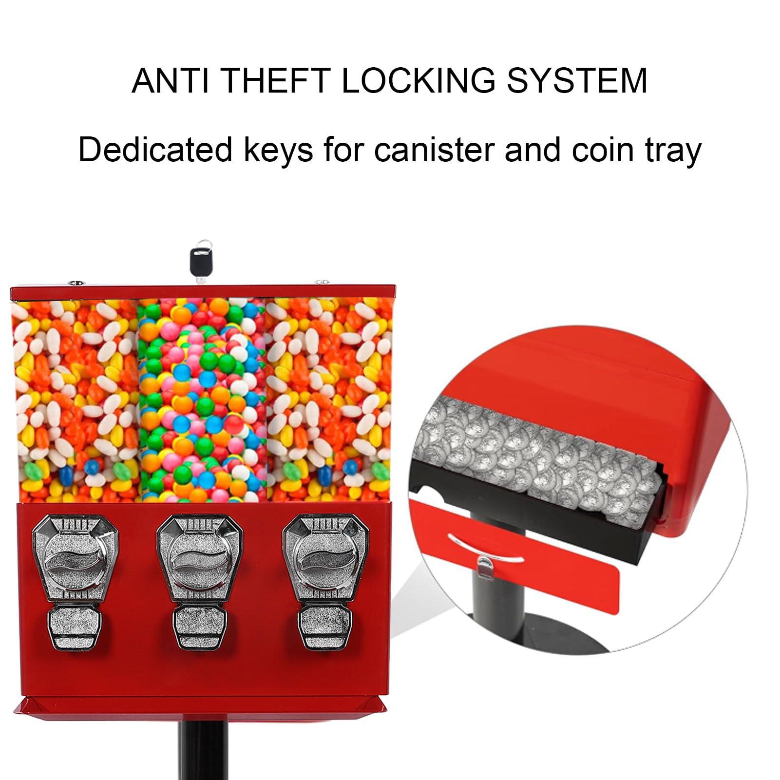 NOENNULL Commercial Vending Machine, Large Business Vending Machines Candy Vending Machine with Stand Anti Theft Keys 3 Individual Candy Boxes Operated for Store
