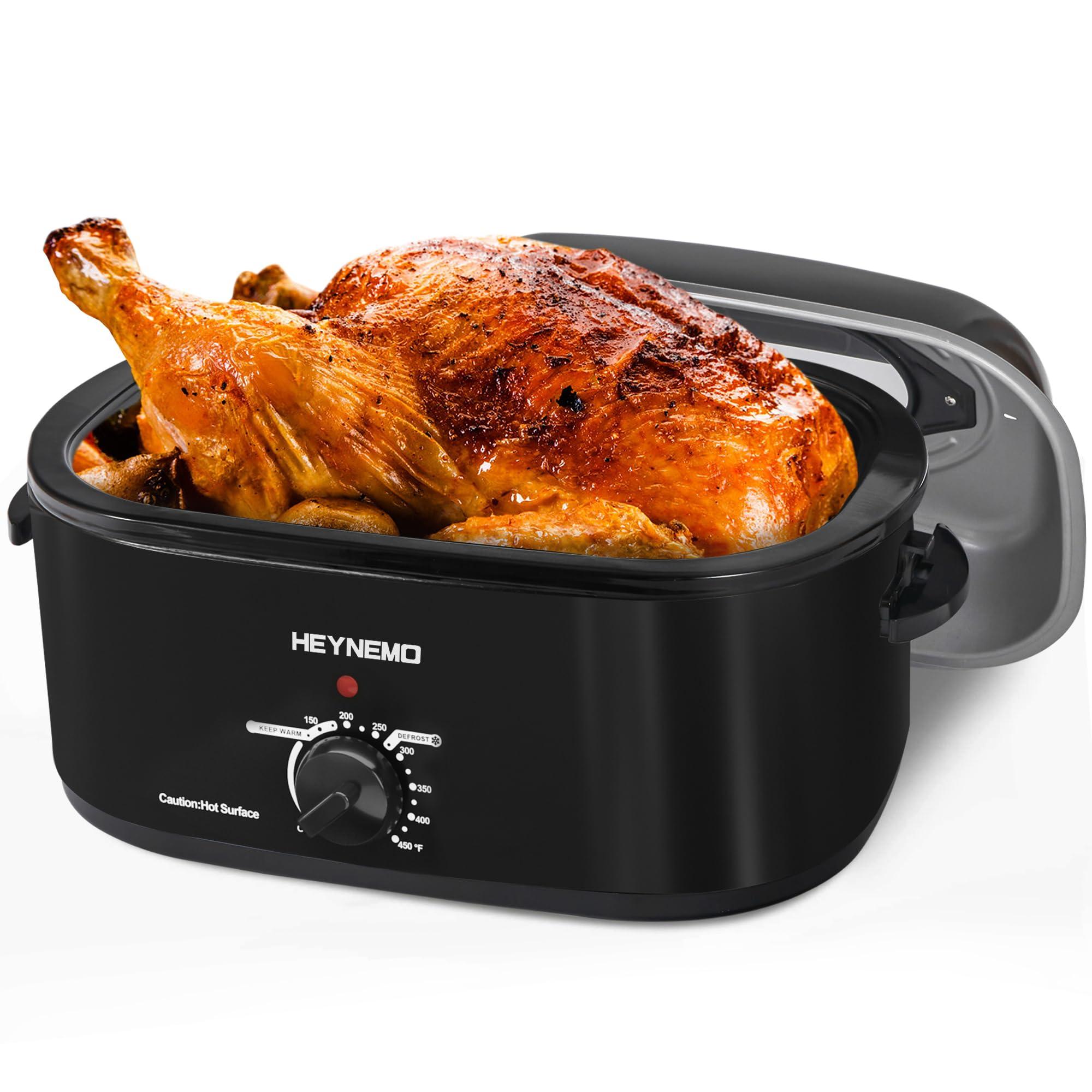 Kiss the Water 26QT Electric Roaster Oven, Electric Turkey Roaster with Viewing & Self-basting Lid, Stainless Steel Turkey Roaster Oven, Black