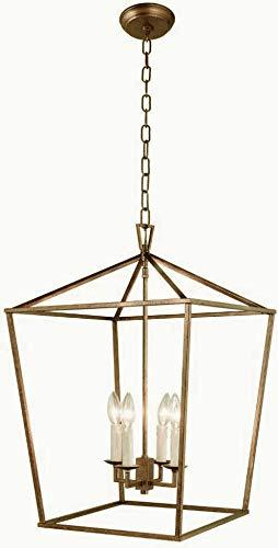 Decomust Dot Com H25 X W17 Gold Cage Large Lantern Iron Art Design Candle-Style Chandelier Pendant, Ceiling Light Fixture