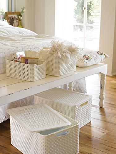 Curver CURVER Style Rattan Effect Kitchen, Living room, Bathroom, Bedroom, Utility Small Rectangular Storage Basket 6 Litres - White