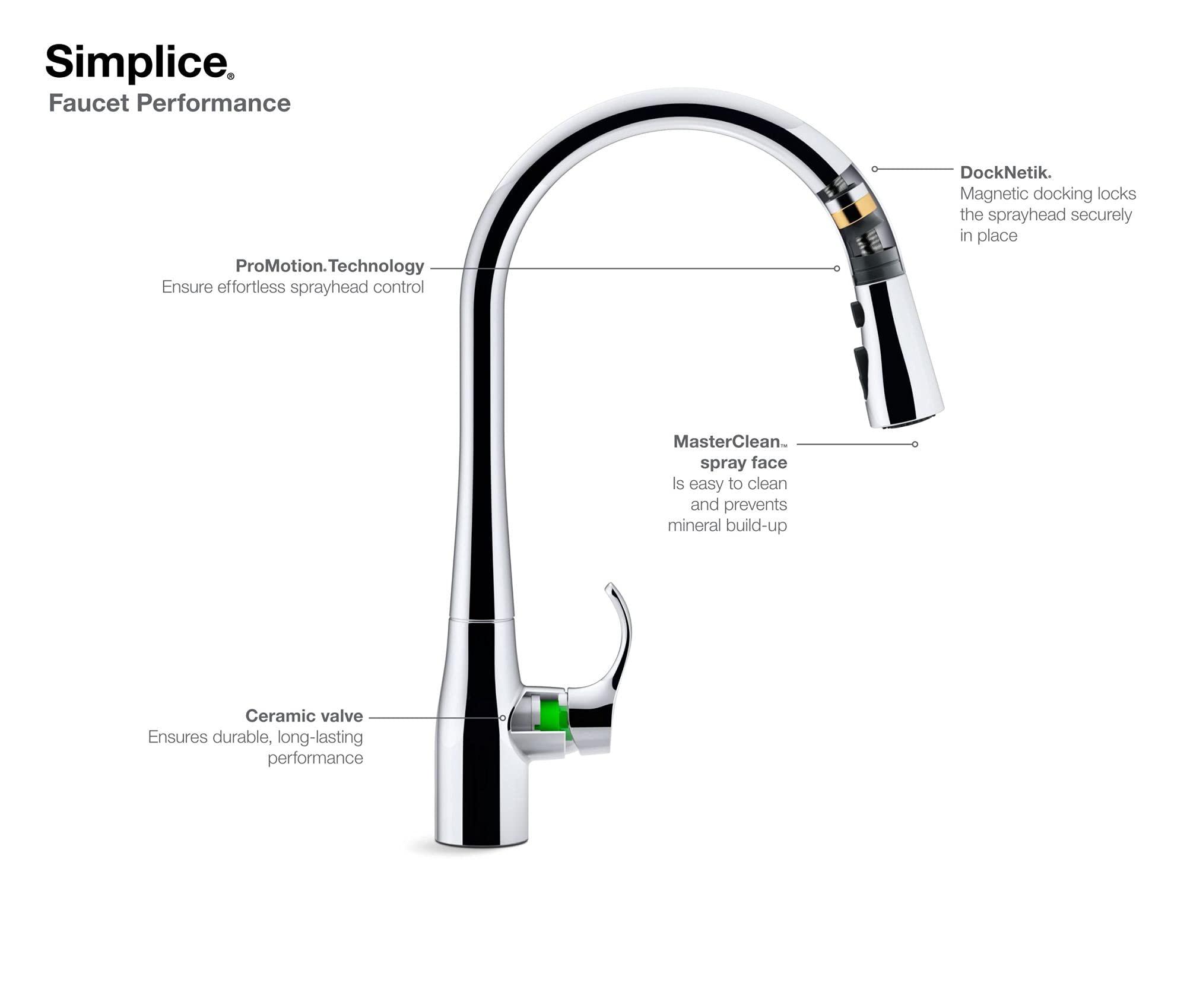 Kohler KOHLER Simplice Pull Down Kitchen Faucet, 3-Spray Faucet, Kitchen Sink Faucet with Pull Down Sprayer, Matte Black, K-596-BL