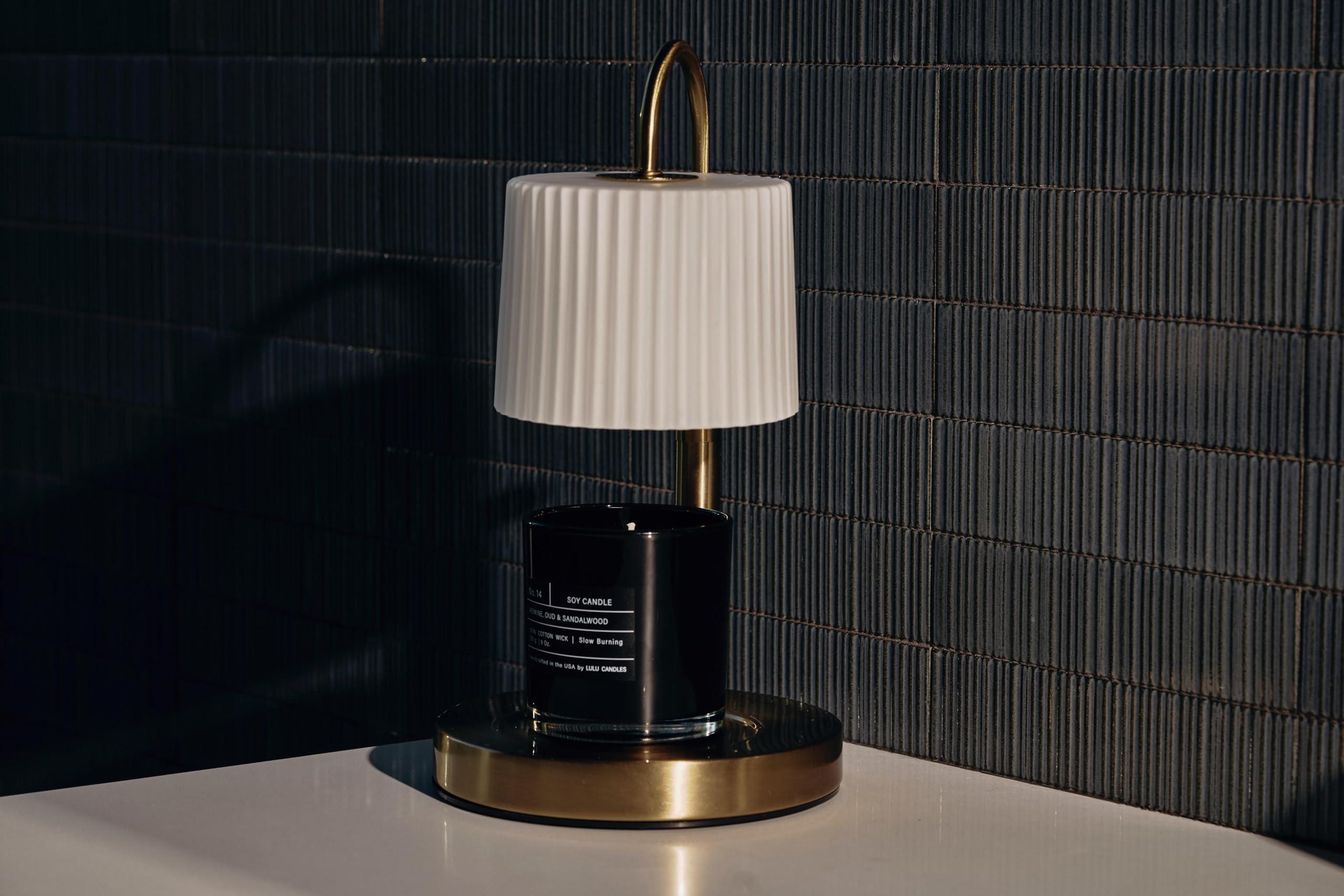 Malbella Essentials Dimmable Glass Candle Warmer Lamp with Timer - Adjustable Height Candle Lamp Warmer with Timer (8H/4H/2H) - Wax Melter - Ideal Gift, fits Various Size Scented Candles - 02 Bulb - (Gold Metal)