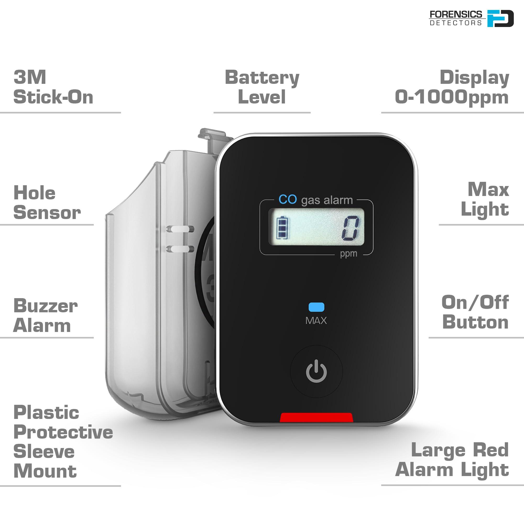 FORENSICS DETECTORS FD Car, Vehicle, Aircraft Carbon Monoxide CO Detector | Fast Low-Level 9ppm Alarm | Vehicles, Police, Pilots, Travel, Bus, Trucks | Metal Body, Small 2oz |