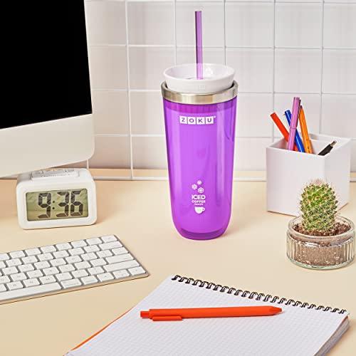 ZOKU ZOKU Instant Iced Coffee Maker, Reusable Beverage Chiller Cools Hot Beverages in Minutes Without Dilution, Portable 11-ounce Tumbler With Spill-resistant Lid and Straw, Purple
