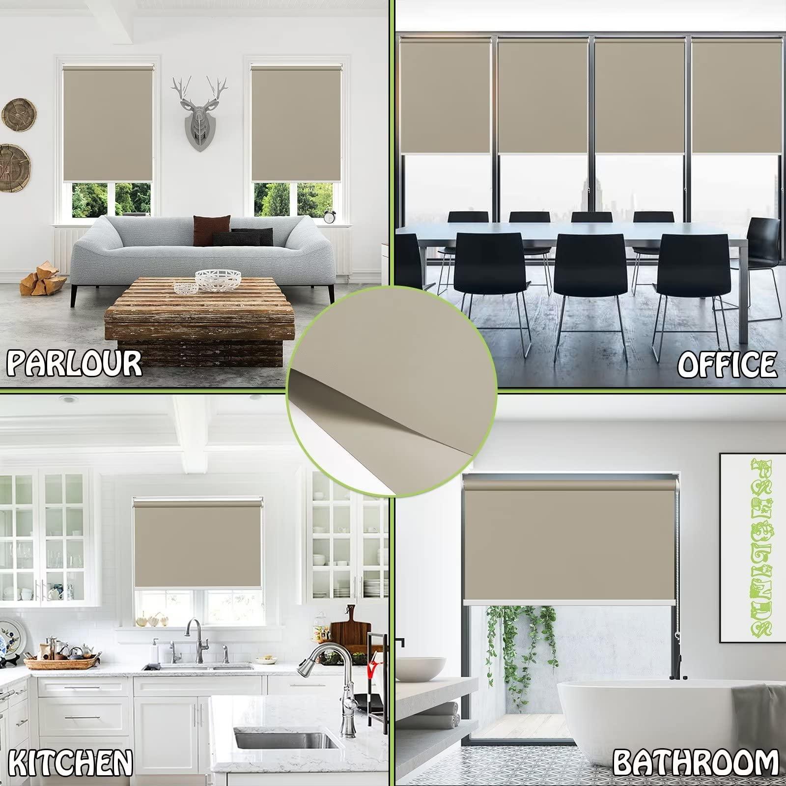 fhsblinds FHSBLINDS Custom Blinds for Windows Roller Shades for Windows-Room Darkening Waterproof Blackout Window Blinds & Shades for Home Kitchen Bedroom (Khaki 100% Blackout, 64" W x 96" H)