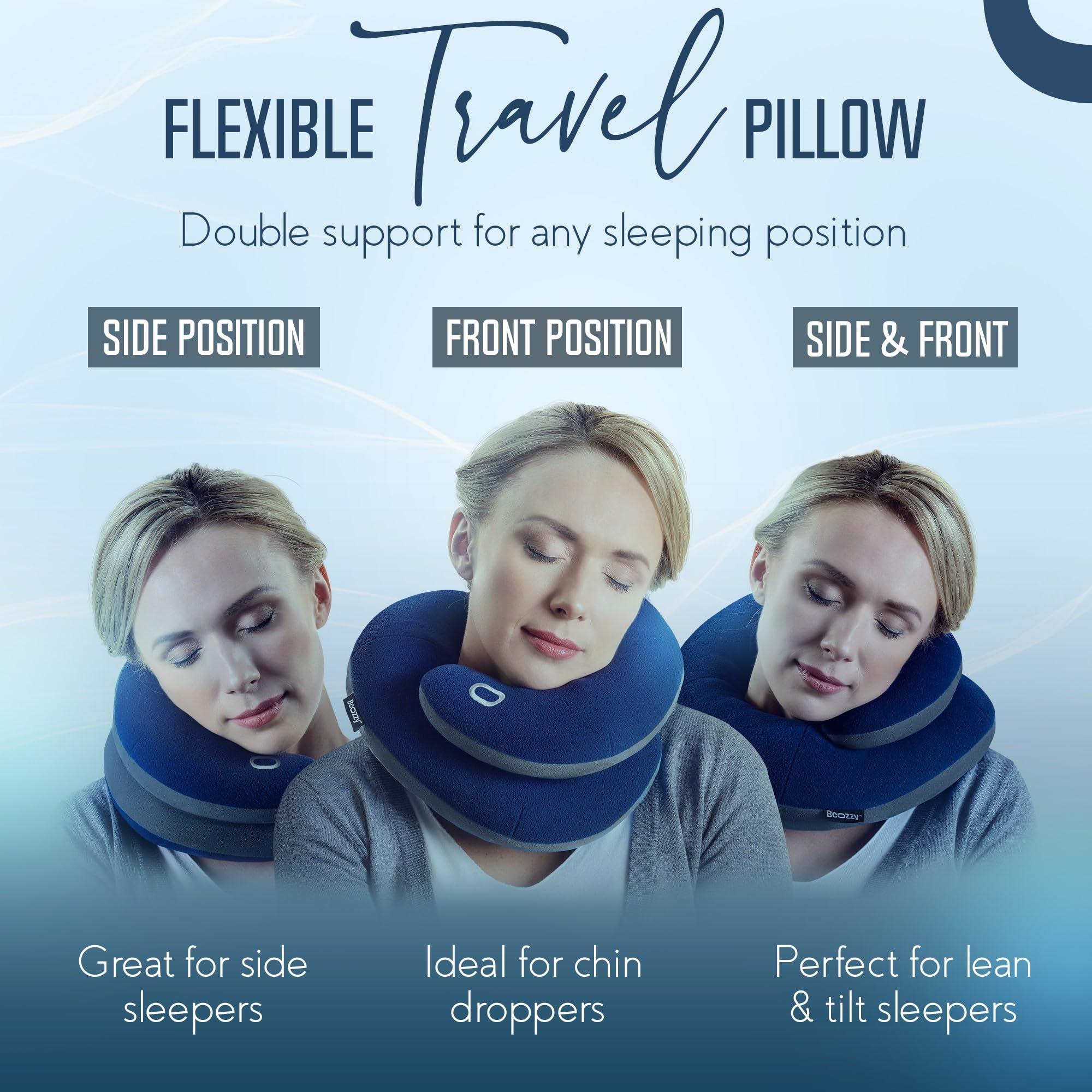 BCOZZY BCOZZY Travel Neck Pillow for Airplane Patented Double Support for Head, Neck, and Chin. Best for Long Flights, Plane Sleeping & Car Rides. Adjustable Size. Fully Washable. Carry Bag. X-Large, Black