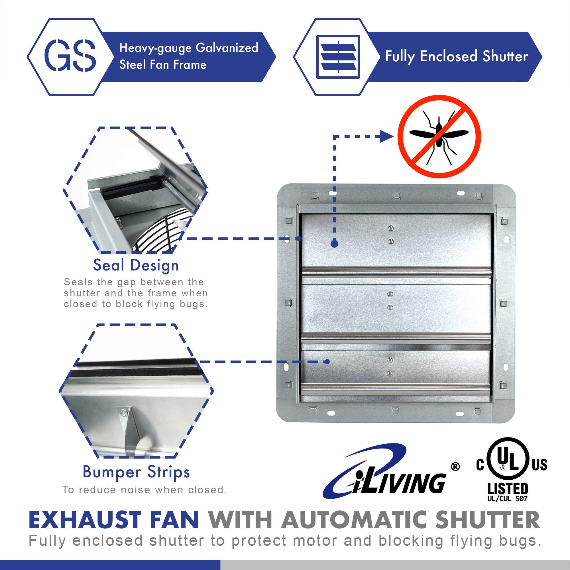 iLIVING iLiving 12-Inch Wall Mounted Exhaust Fan with Variable Speed, 960 CFM, 1400 SQF Coverage Area, Silver