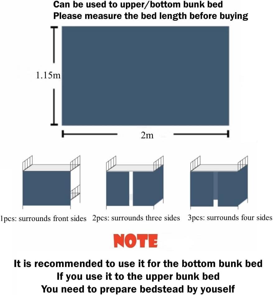 SIQITECHNO SIQITECHNO 2 Pieces Upper/Bottom Bunk Bed Curtains Dorm Home Blackout Privacy Bed Cloth Curtain Shading Breathable Dustproof Bed Canopy with Rope and Buckles for Kids Teen Loft Bed Single Sleeper