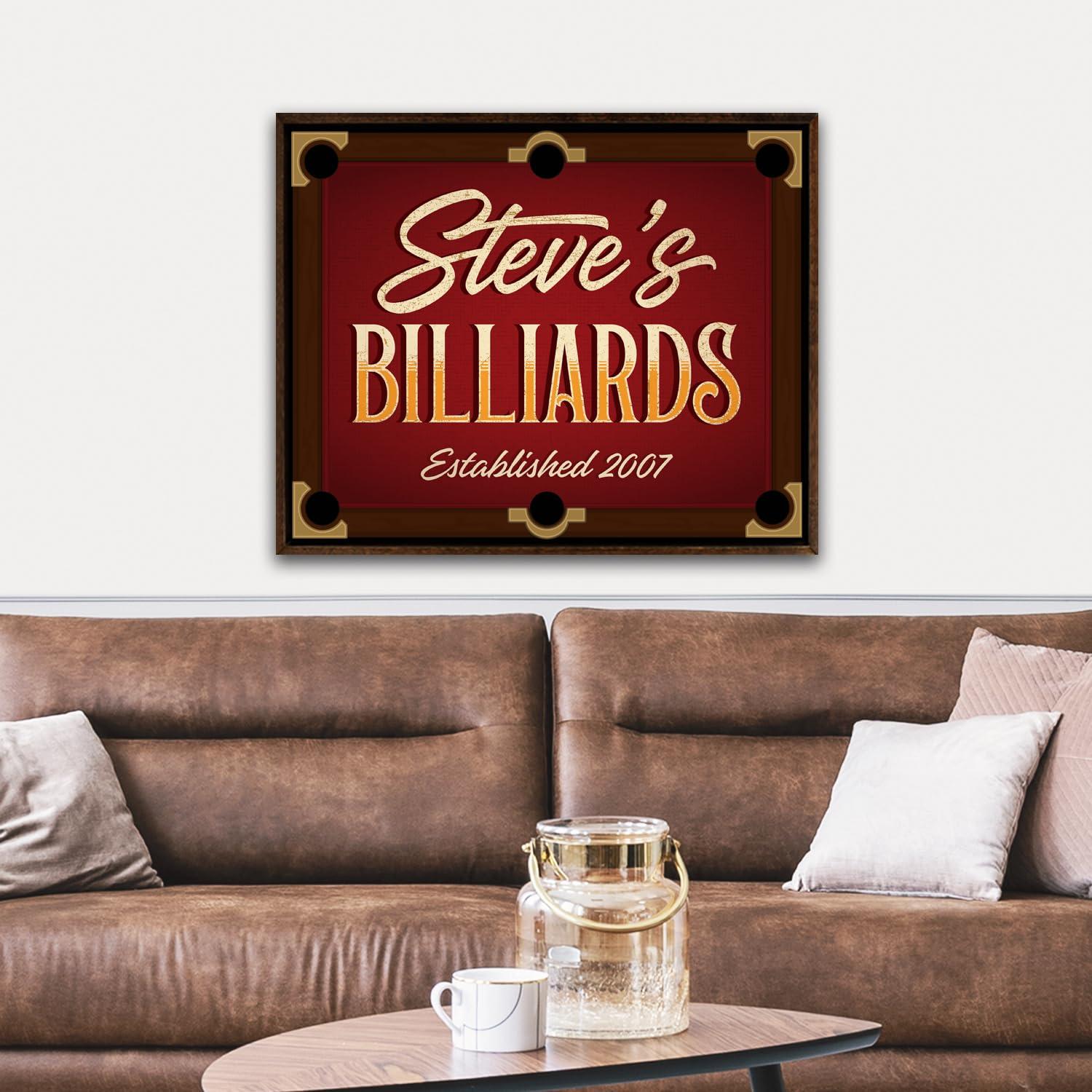Pretty Perfect Studio Custom Pool Table Art Personalized Billiard Print Canvas Wall Art Walnut Framed 16"x20"