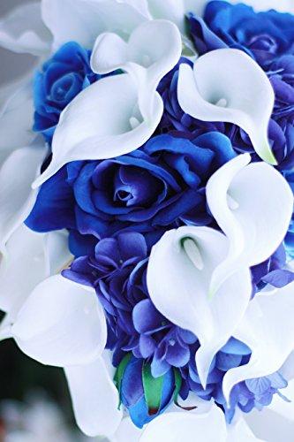 IFFO IFFO Royal Blue Bouquet, Bridal Bouquets for WeddingWhite Calla Lily Bridal Bouquet, Water Drops Waterfall Shape, Luxury Jewelry Bouquet Romantic Wedding (No Jewelry)