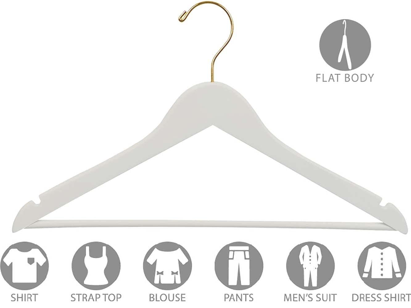 The Great American Hanger Company Quality Wooden Suit Hangers 50 Pack, Smooth Wood Coat Hanger with Pants Bar and Notches White Finish