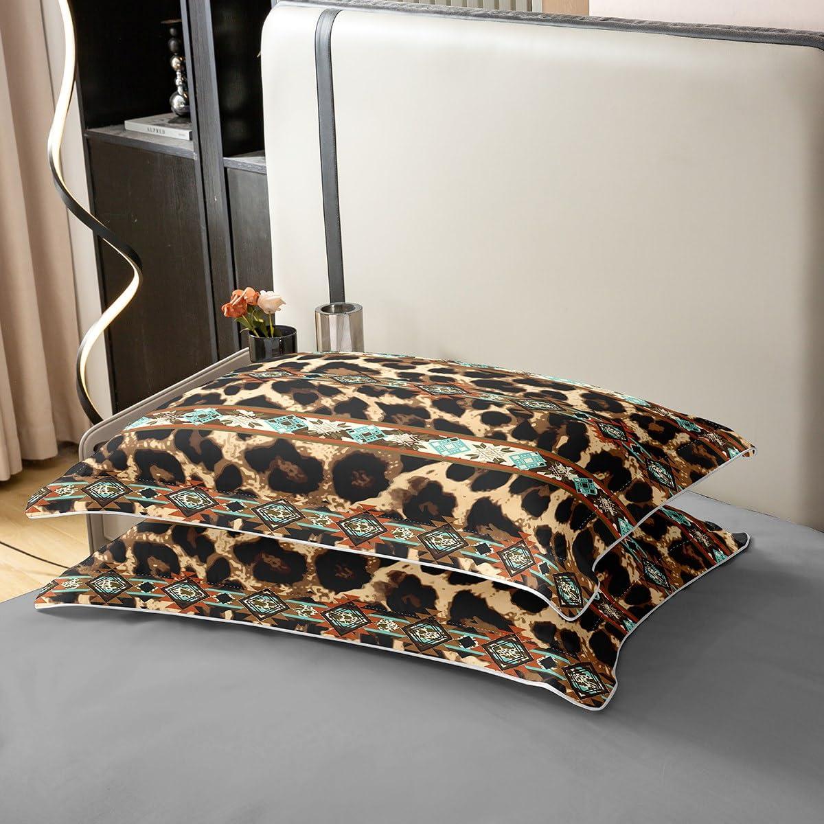 Erosebridal Pure Cotton Western Bedding Sets Queen Cheetah Print Comforter Cover,Leopard Skin Fur Hair Spot Duvet Cover Ethnic Tribe Arrow Aztec Indian Tribal Geometry Bed Set,Retro Exotic Southwestern Decor