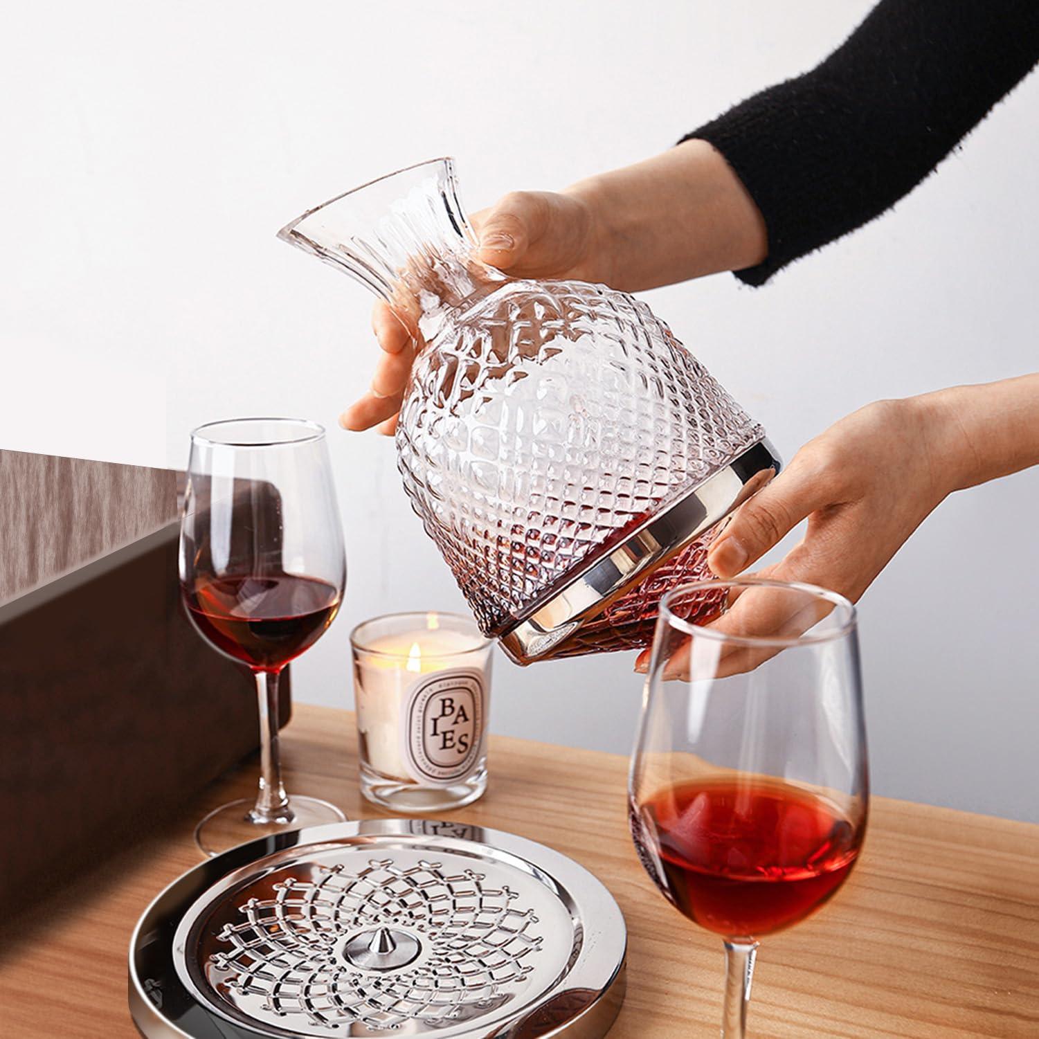 GANWULY Wine Decanter, Personalized Spinning Crystal Wine Decanter, 50oz/1500ml Red Wine Decanter, with Bottle Opener