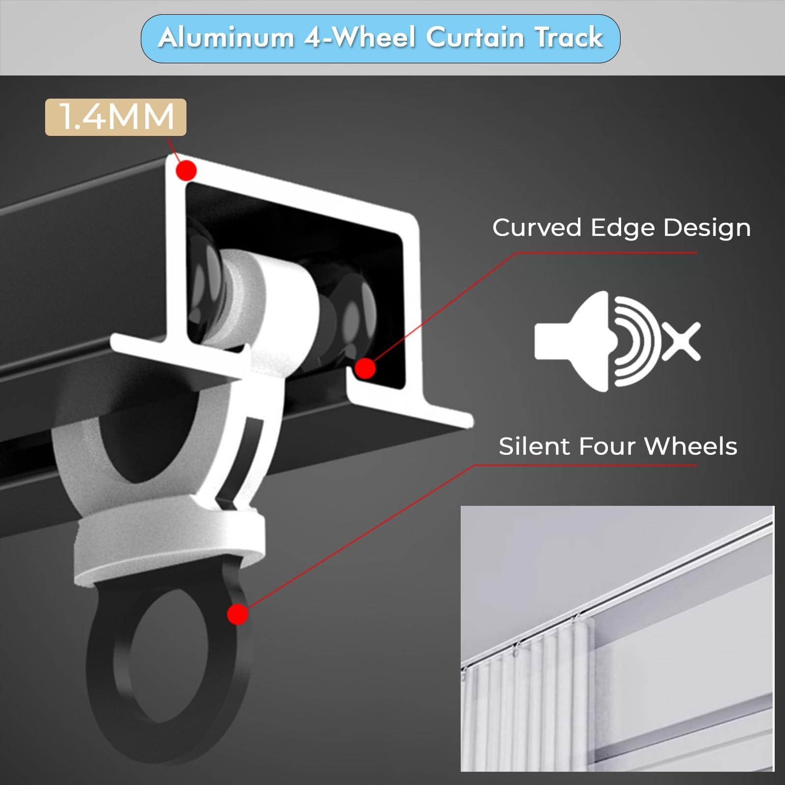 HOBGSL Recessed Curtain Track Ceiling Mount Aluminum, 4 Wheeled Curtain Rail Track Invisible for Hanging Heavy Drapes Gauze/Room Separation, Top Mount Bedroom Window Divider(Black,L 16FT/4.9M/192IN)