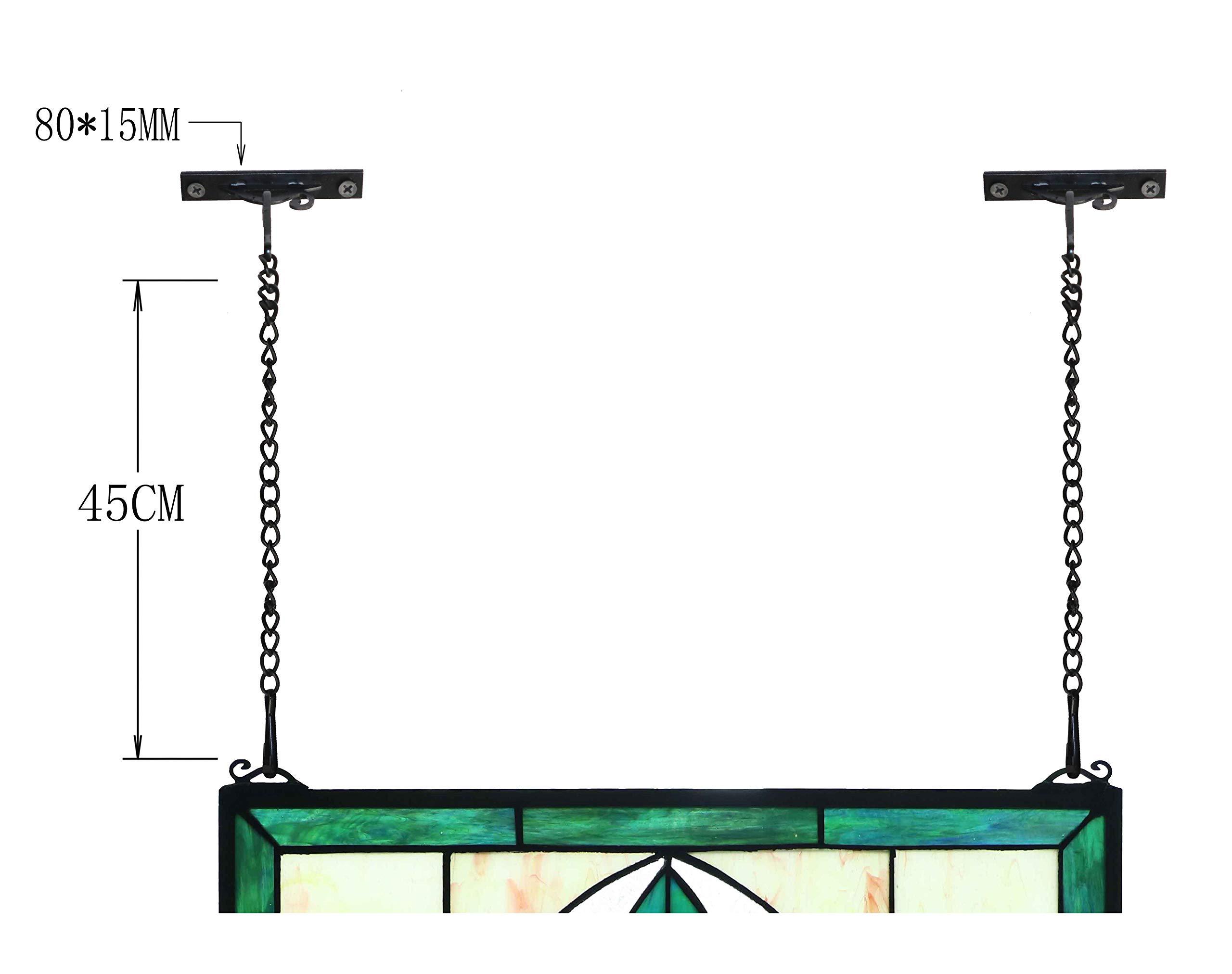 Yogoart Yogoart Extra Large Horizontal 35 Inch Blue Victorian Stained Glass Window Panels Hanging Transom Window 12 Inch Wide