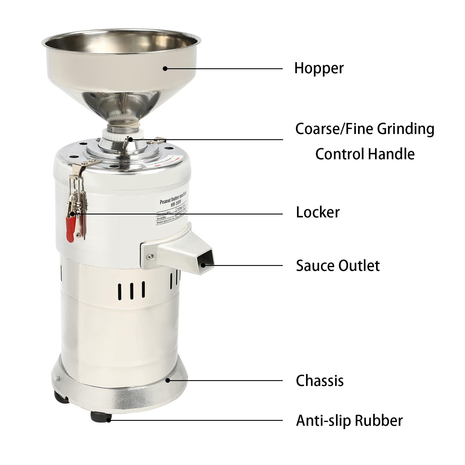DYRABREST Peanut Butter Maker Machine, Nut Butter Machine, Electric Grain Grinder Peanut Butter Maker Sesame Sauce Grinder Home/Commercial for Groundnut, Almond, Cashew Nut and Sesame 110V 33lb/h 1100W