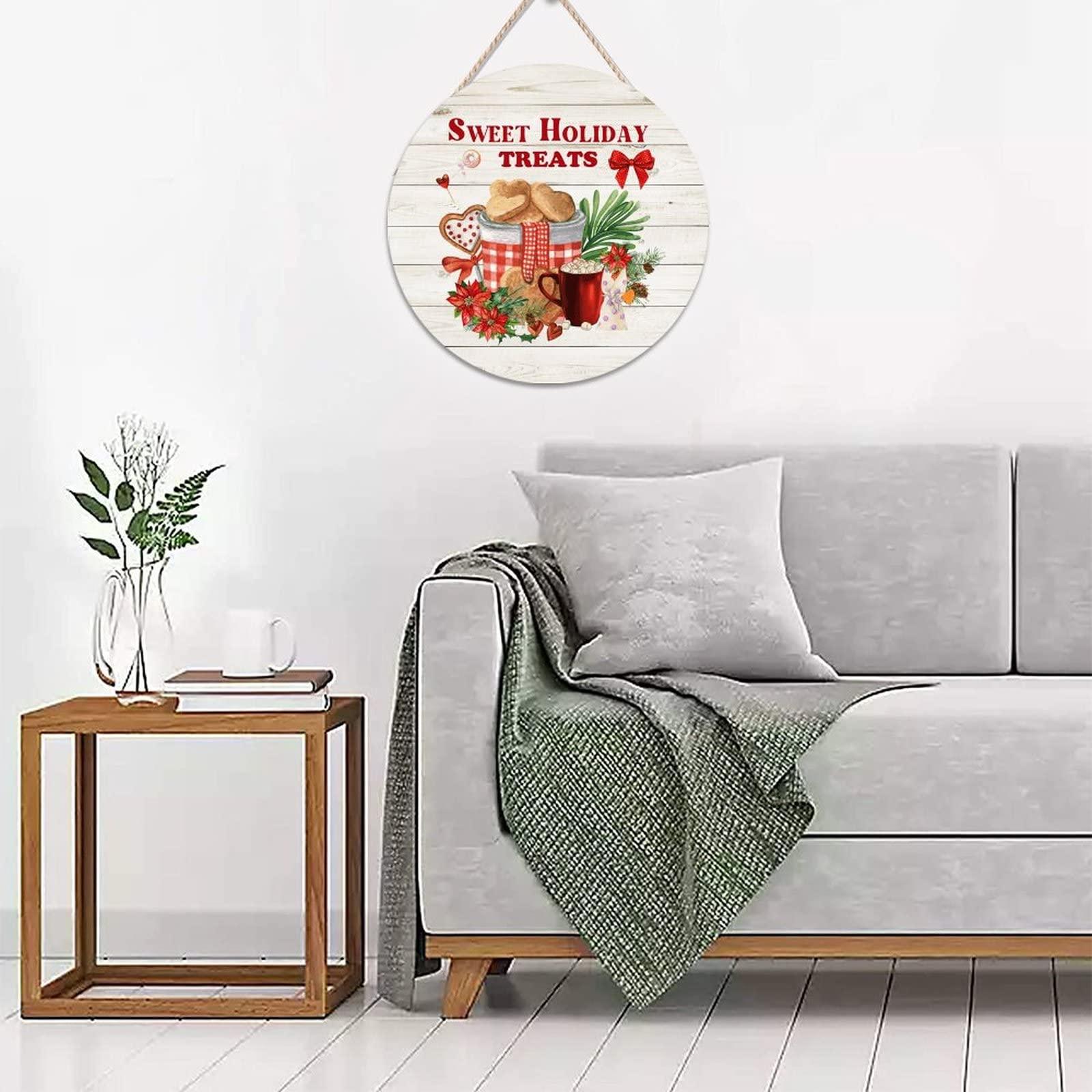 Cheyan 16x16 Inch Hot Cocoa Bar Door Sign for Front Door Farmhouse Decor Round Wooden Sign Rustic Door Hanger Home Decoration