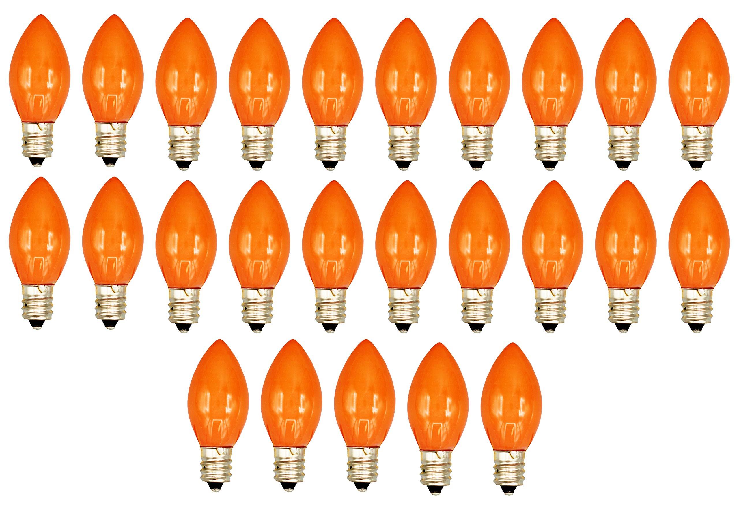 Creative Hobbies Creative Hobbies Box of 25 Light Bulbs, Ceramic Opaque Orange, Steady Burning, 7 Watt Incandescent, C7 Candelabra Base - Great for Christmas Strings and Halloween