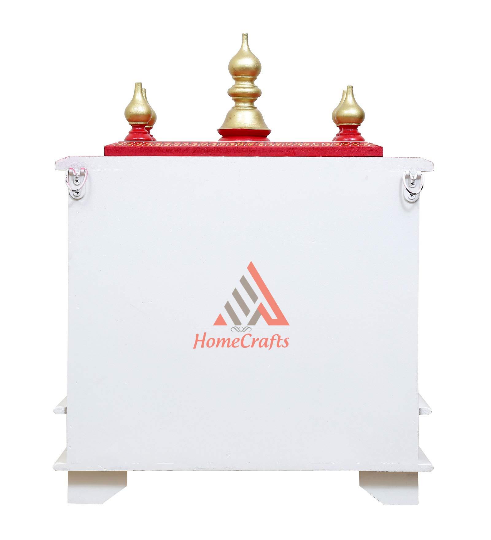 Homecrafts Handpainted Wooden Home Temple with Doors, Rajasthani Art (in Side Puja thali, Poja Books,God Pics.LED Lights nd More.