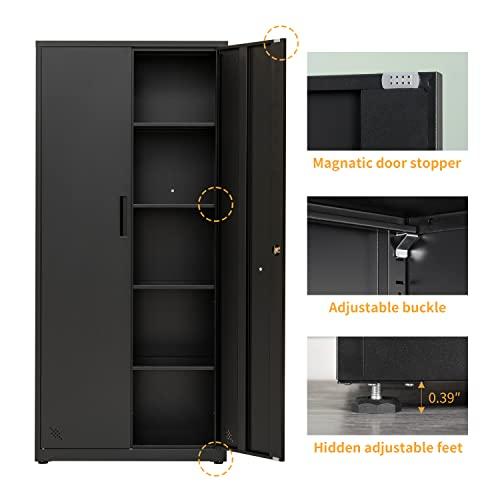 Majnesvon Majnesvon Metal Garage Storage Cabinet - 72" Locking Metal Storage Cabinet with 2 Doors and Adjustable Shelves & Locking Doors - Garage Cabinets for Tool Storage - Black