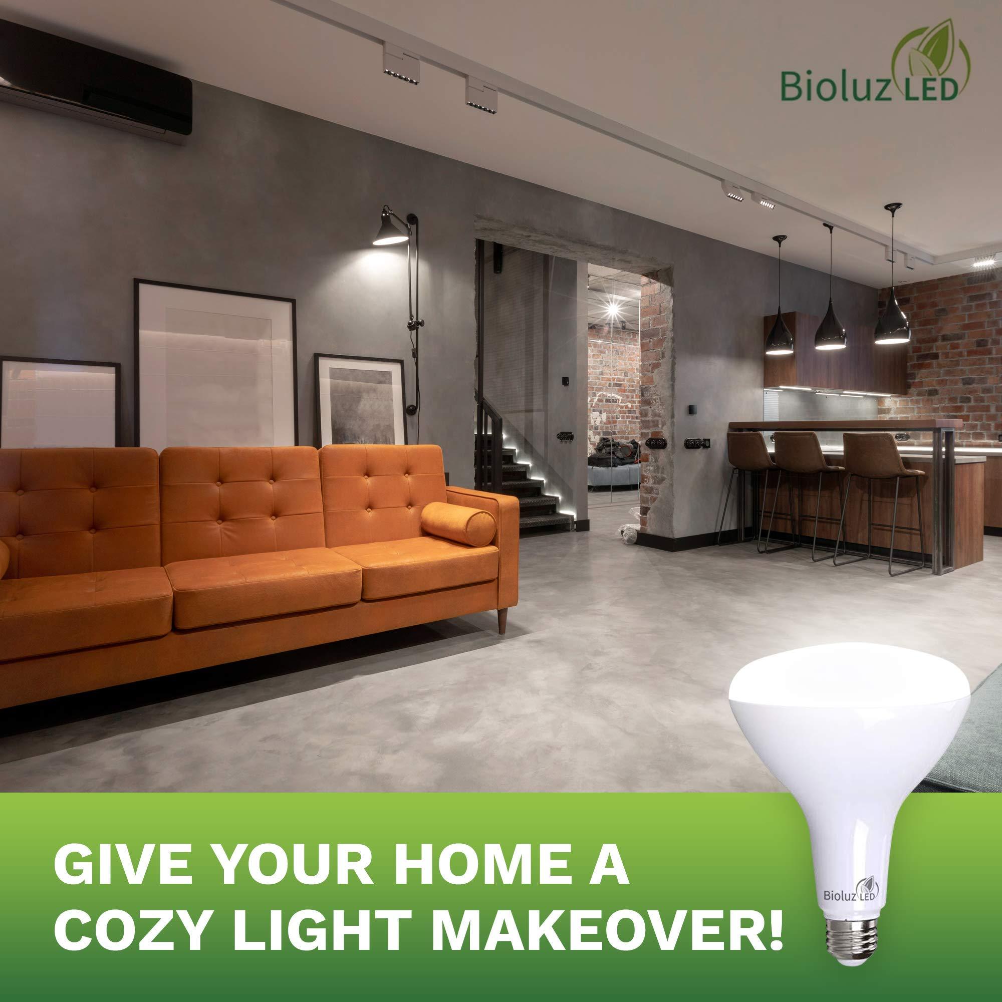 Bioluz LED Bioluz 4 Pack Brightest BR40 LED Light Bulb - 90 CRI Instant ON Warm White 2700K Light Bulbs 16W 1400 Lumen Indoor & Outdoor Lighting Smooth Dimmable Lightbulb UL Listed Title 20 Compliant